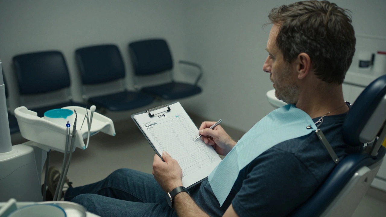 Man in dental chair reviewing treatment cost of £73.50