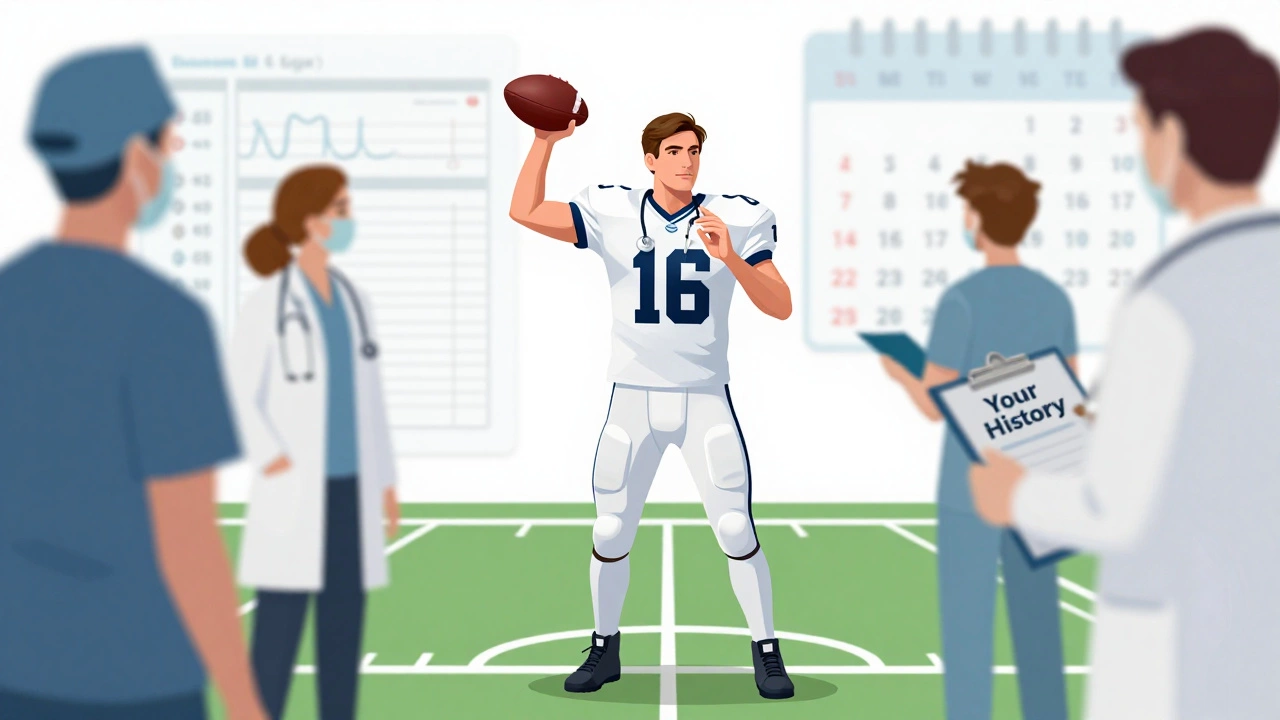 A GP depicted as a quarterback directing specialists, symbolizing coordinated care.
