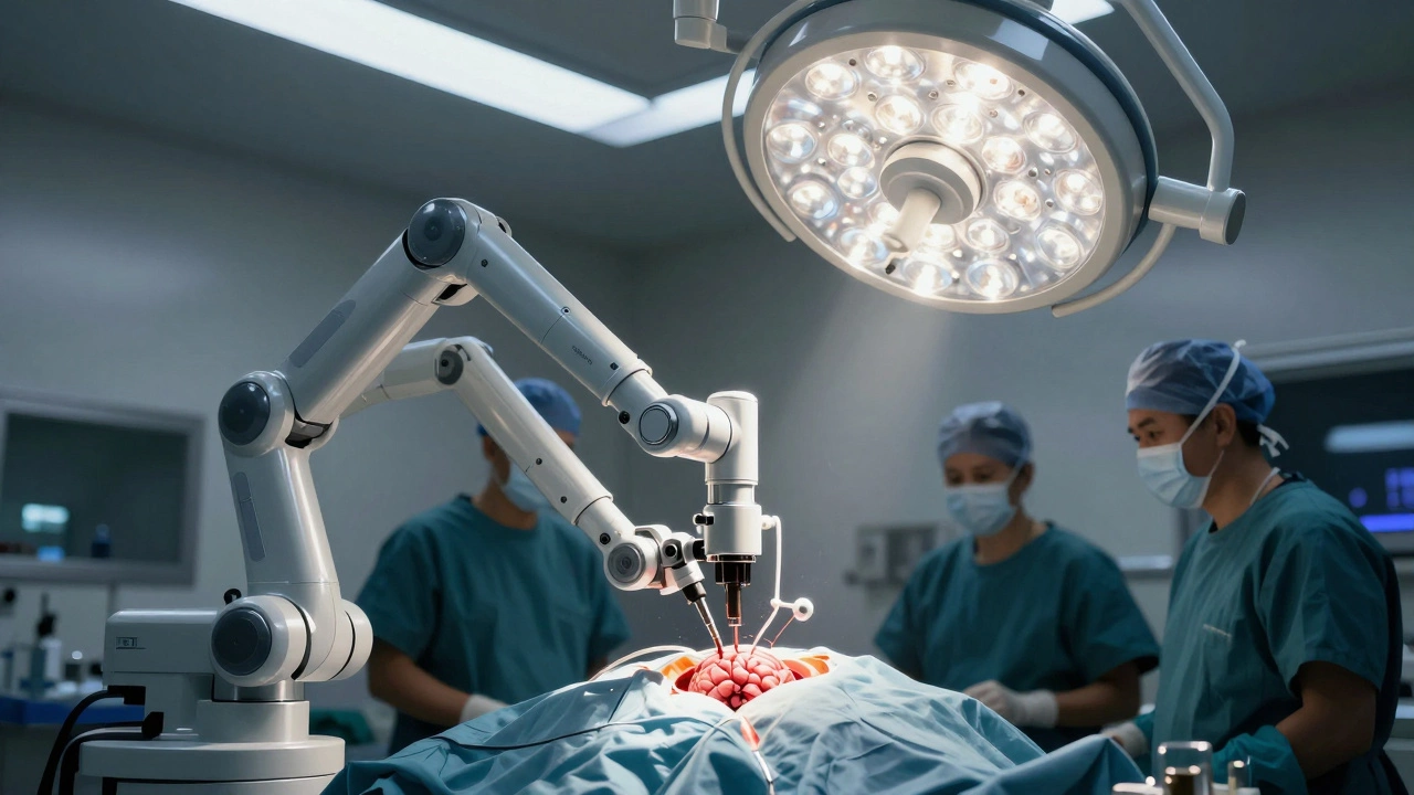 Robotic surgical system in use during a brain tumor operation at OHSU.