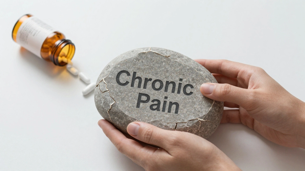 A cracked stone healing through movement, warmth, and rest, while pill containers fade away in the background.