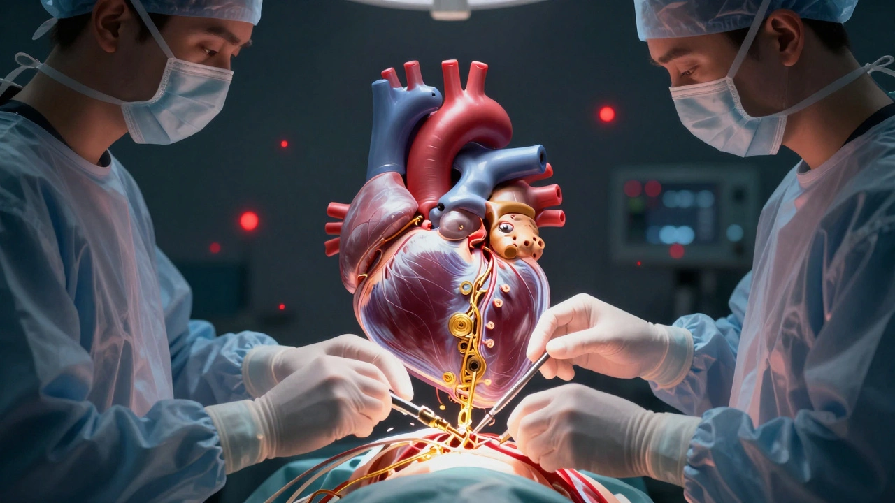 Abstract artistic depiction of complex organ reconstruction surgery