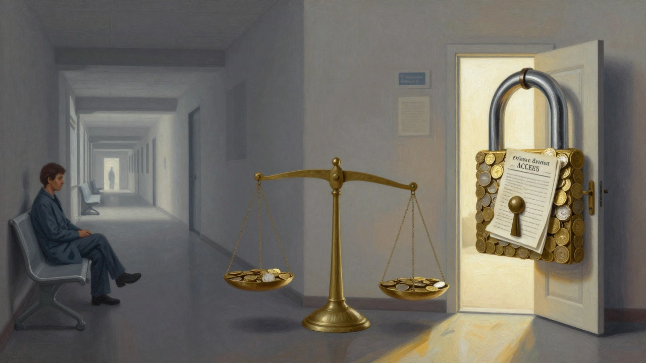 Conceptual art comparing public waiting times versus private costs