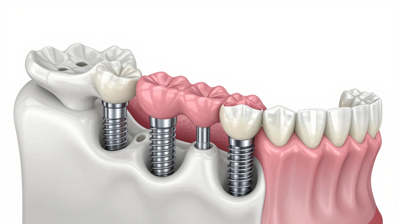 Cross-section diagram of All-on-4 dental implants in jaw