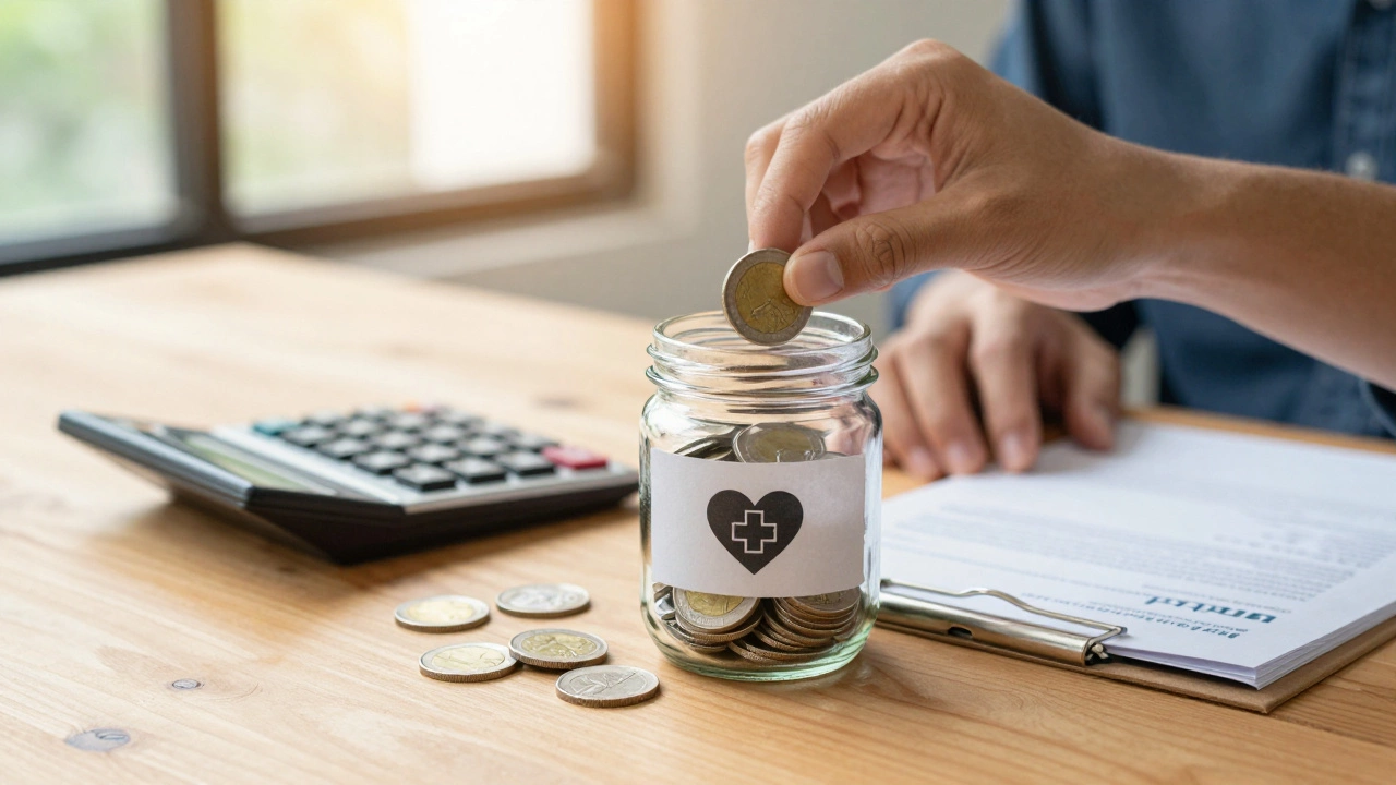Hands saving money in a jar for medical expenses