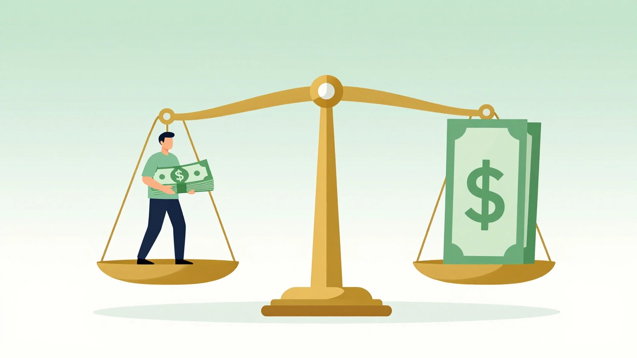 Illustration of a person using cash leverage to balance a medical debt