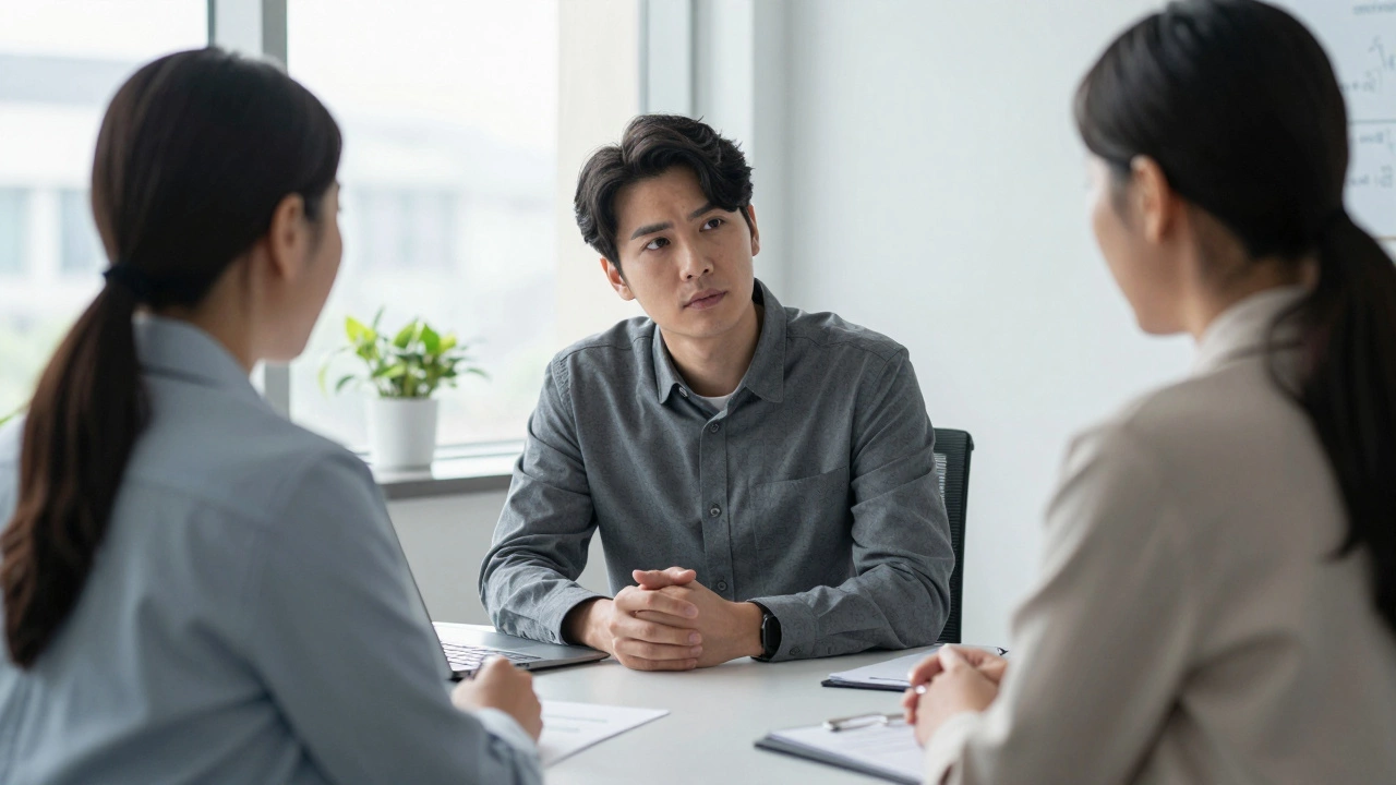 Patient negotiating with a hospital financial counselor in an office