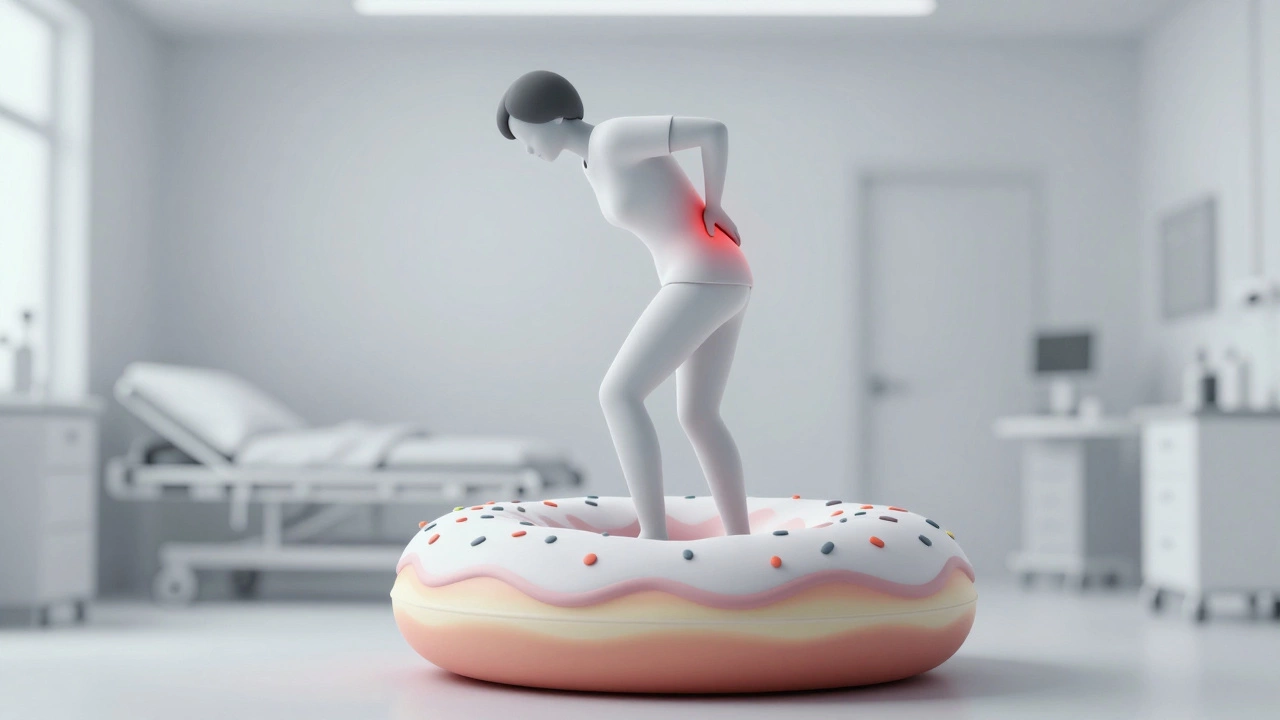 Patient struggling to stand while balancing on a recovery cushion