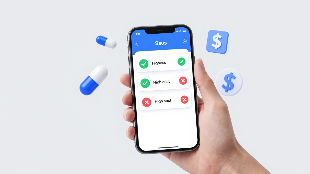 Smartphone displaying prescription price comparison app