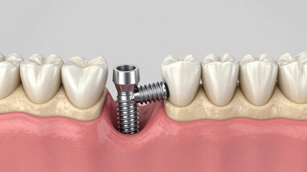 Cross-section illustration of titanium implant integrating with jawbone
