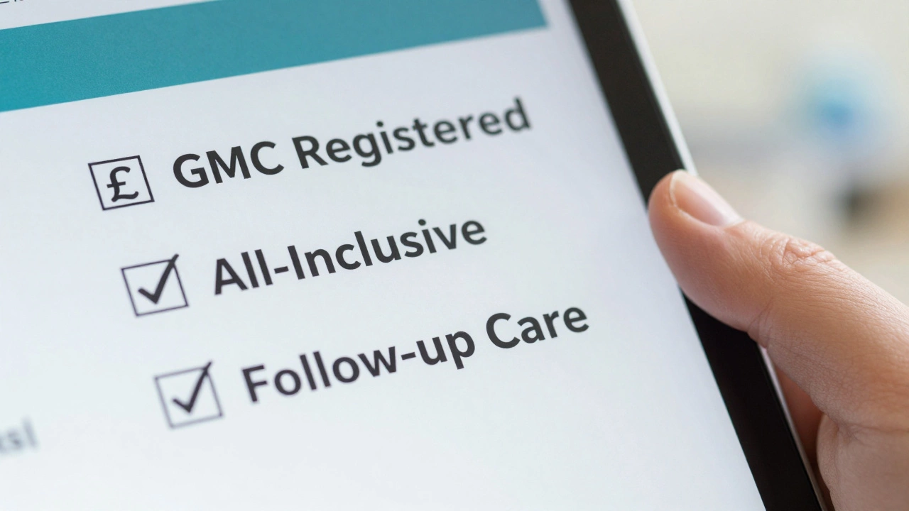 Hand holding document highlighting verified surgical costs and credentials