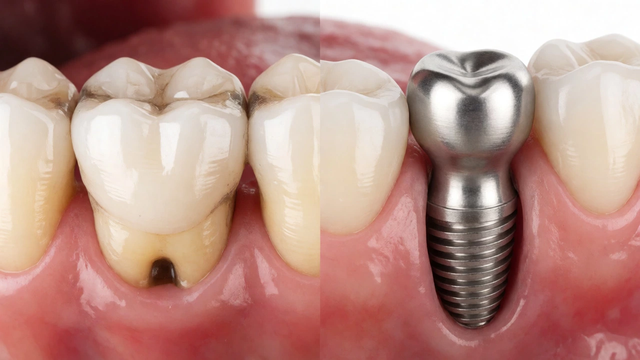 Comparison of traditional dental bridge versus titanium implant