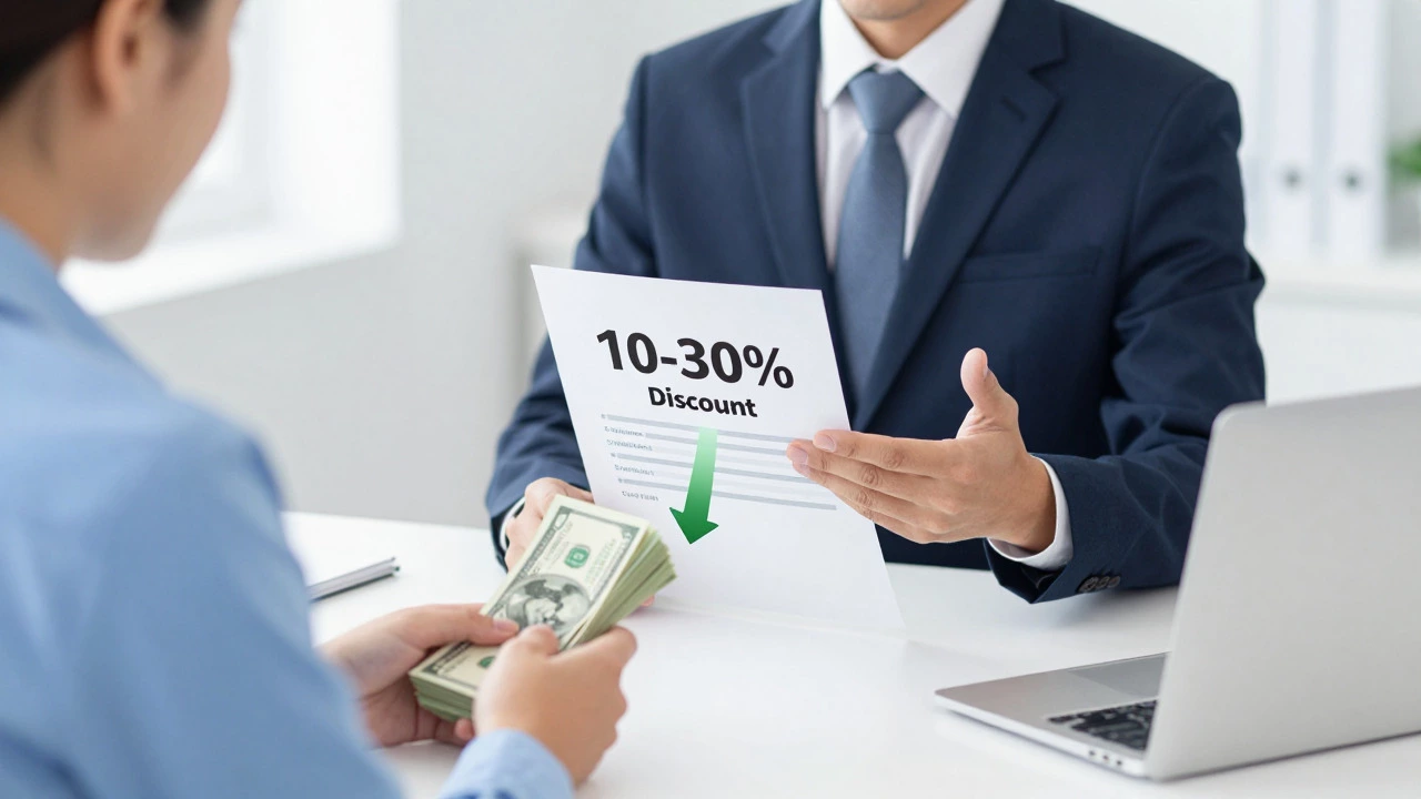 Illustration of patient negotiating cash discount with hospital admin