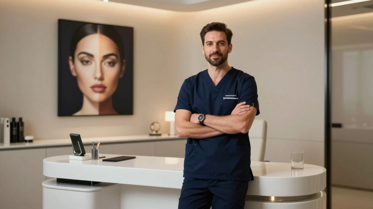 Plastic surgeon standing in a luxurious, modern clinic office