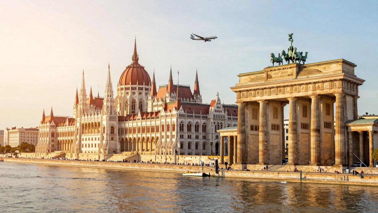 Scenic views of Budapest and Berlin representing popular dental tourism destinations