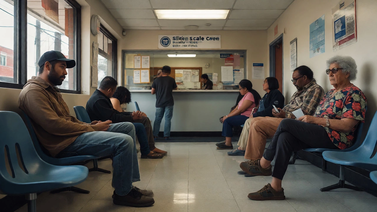 Diverse patients waiting in a community health center clinic