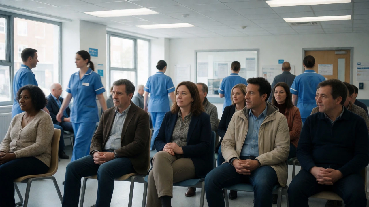 Patients waiting in bright NHS emergency room department