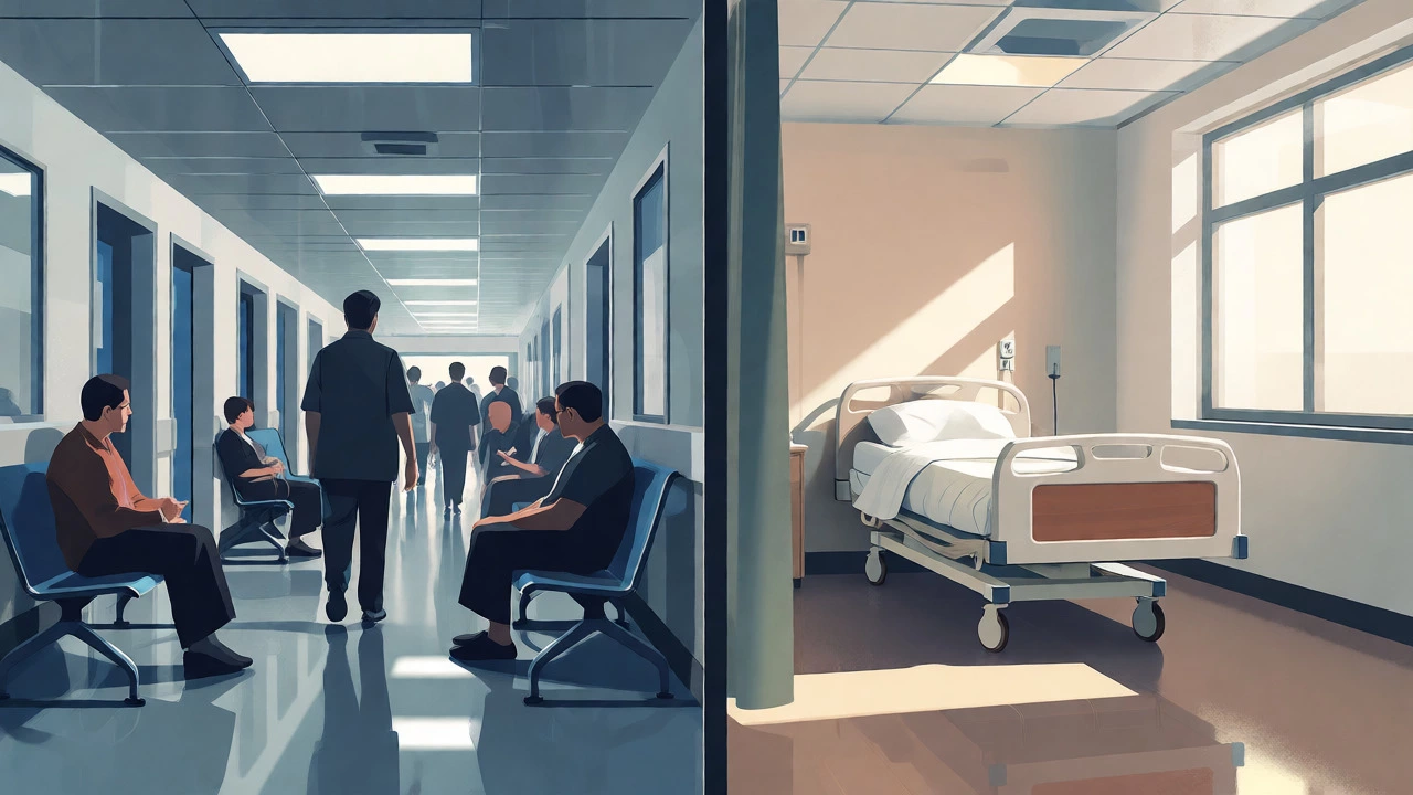 Split view of NHS ward vs private room