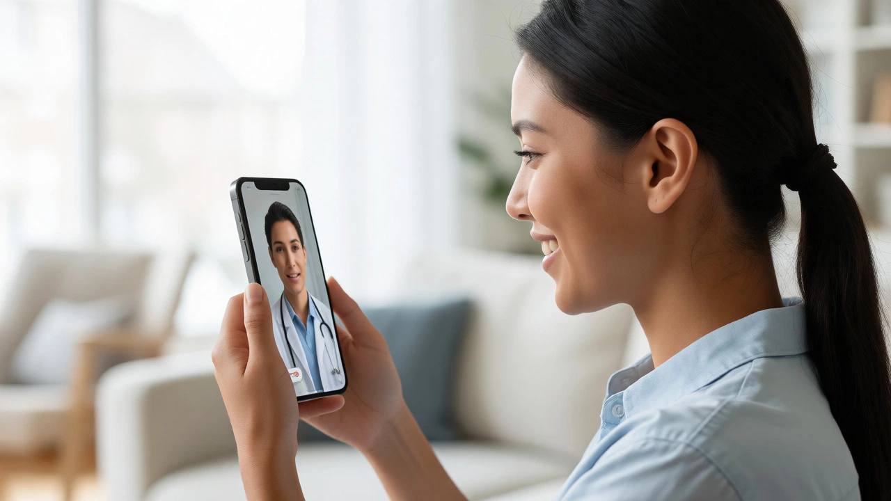 Woman conducting a telehealth video consultation on her smartphone